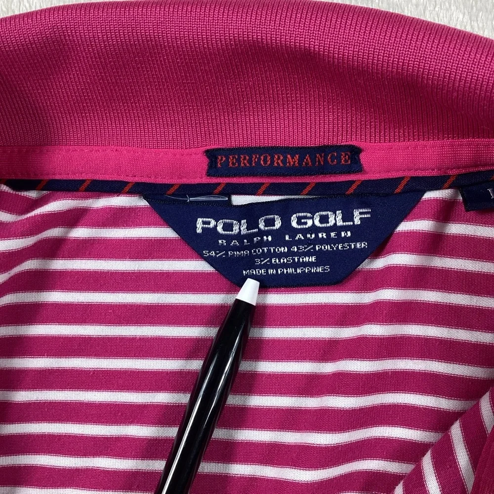 POLO‎ Ralph Lauren Performance Golf Shirt Pink White Pinstripes Men’s Size Large